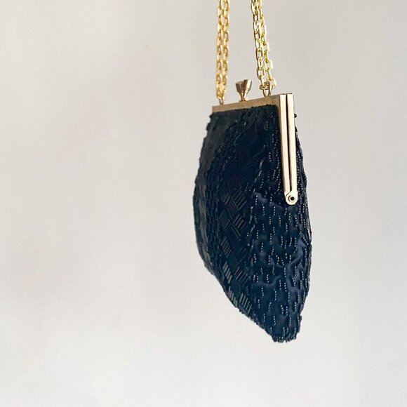Vintage Fully Beaded Black Handmade in Hong Kong Small Evening Purse - Picture 3 of 8